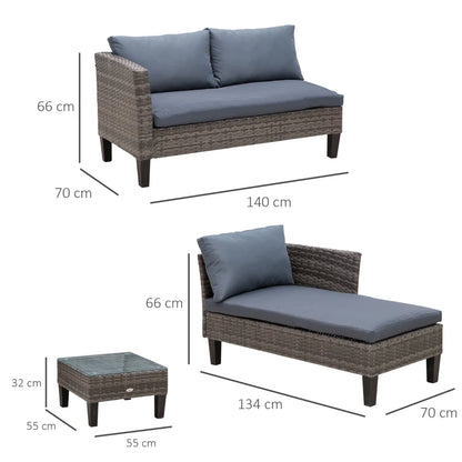 Outsunny 3 Pcs Garden Sofa PE Rattan Set