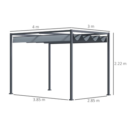 Outsunny 4 x 3(m) Metal Outdoor Pergola with Retractable Roof