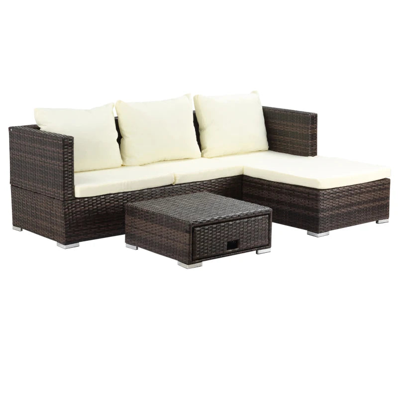 Outsunny 3PC Rattan Garden Furniture Storage Sofa Set 4