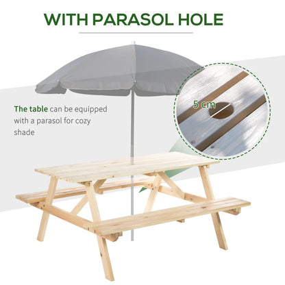 Outsunny 4 Seater Wooden Picnic Table Bench for Outdoor Garden or Patio with Parasol Cutout 150 cm