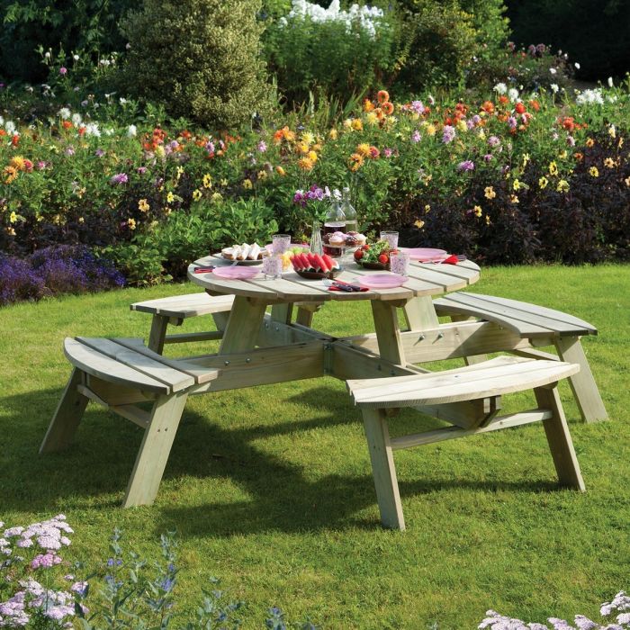 Rowlinson Round Picnic Table - Natural Timber