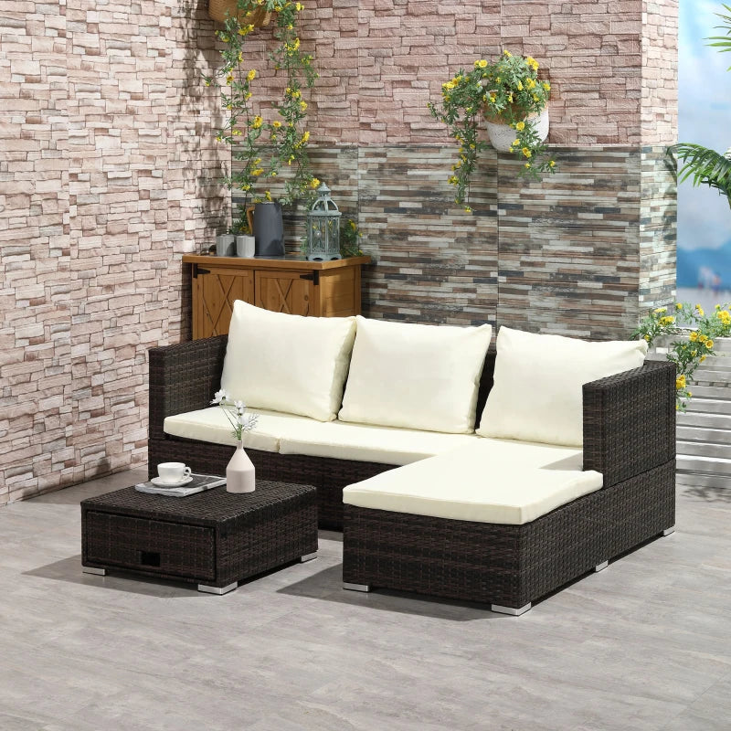 Outsunny 3PC Rattan Garden Furniture Storage Sofa Set 4