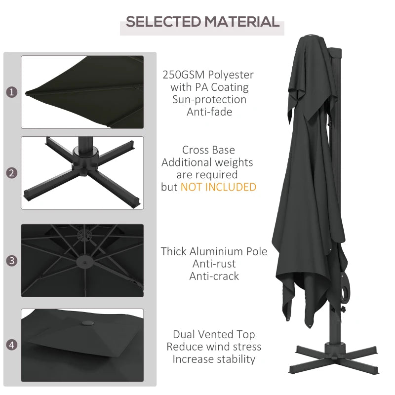 Outsunny Garden Parasol, 3(m) Cantilever Parasol with Hydraulic Mechanism