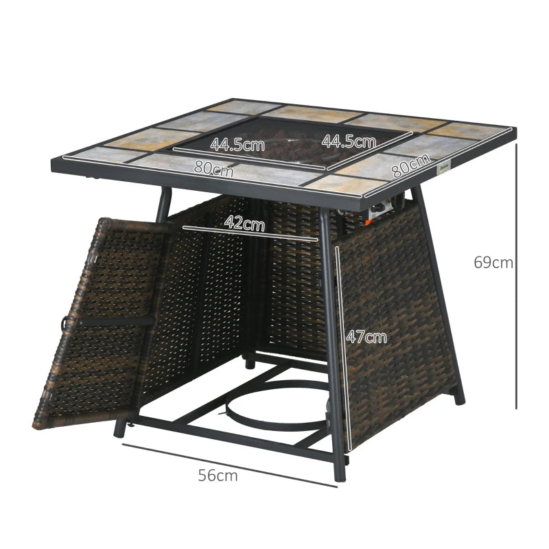 Outsunny Square Outdoor PE Rattan Fire Pit Table Gas Burner