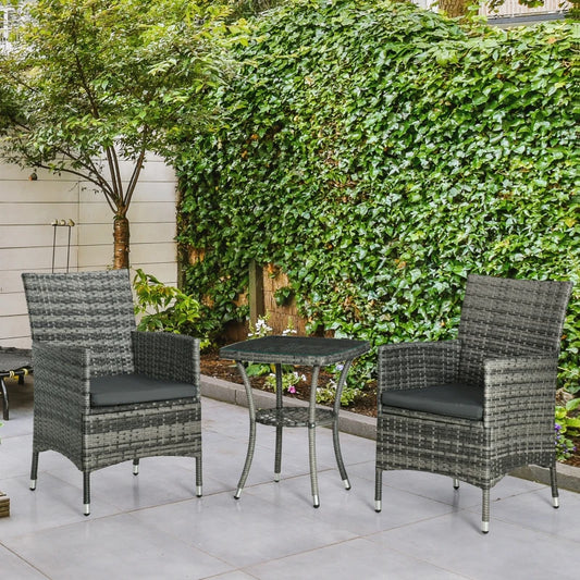 Outsunny Outdoor Rattan Bistro Set with Cushions