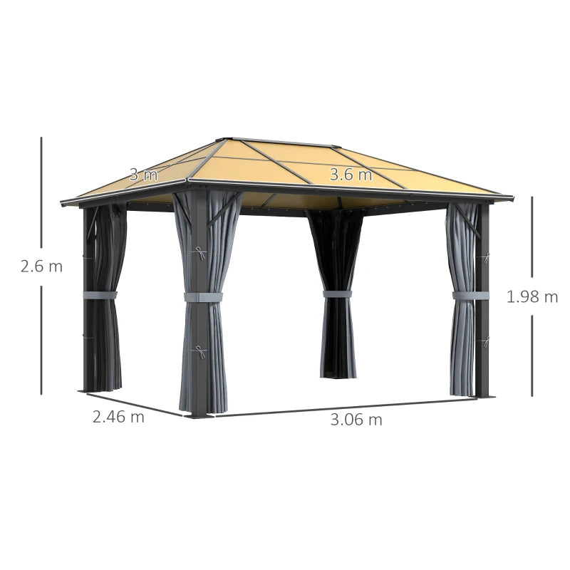 Outsunny 3 x 3.6m Garden Aluminium Gazebo Hardtop Roof