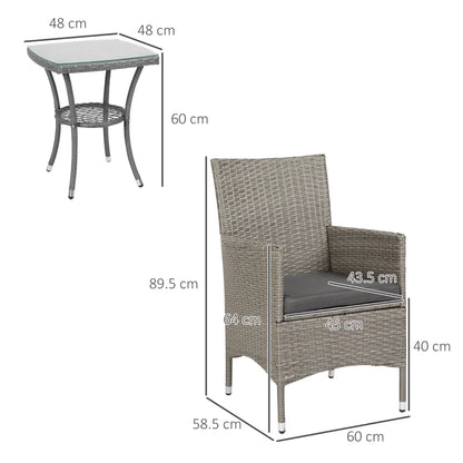 Outsunny Outdoor Rattan Bistro Set with Cushions