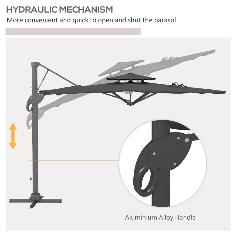 Outsunny Garden Parasol, 3(m) Cantilever Parasol with Hydraulic Mechanism