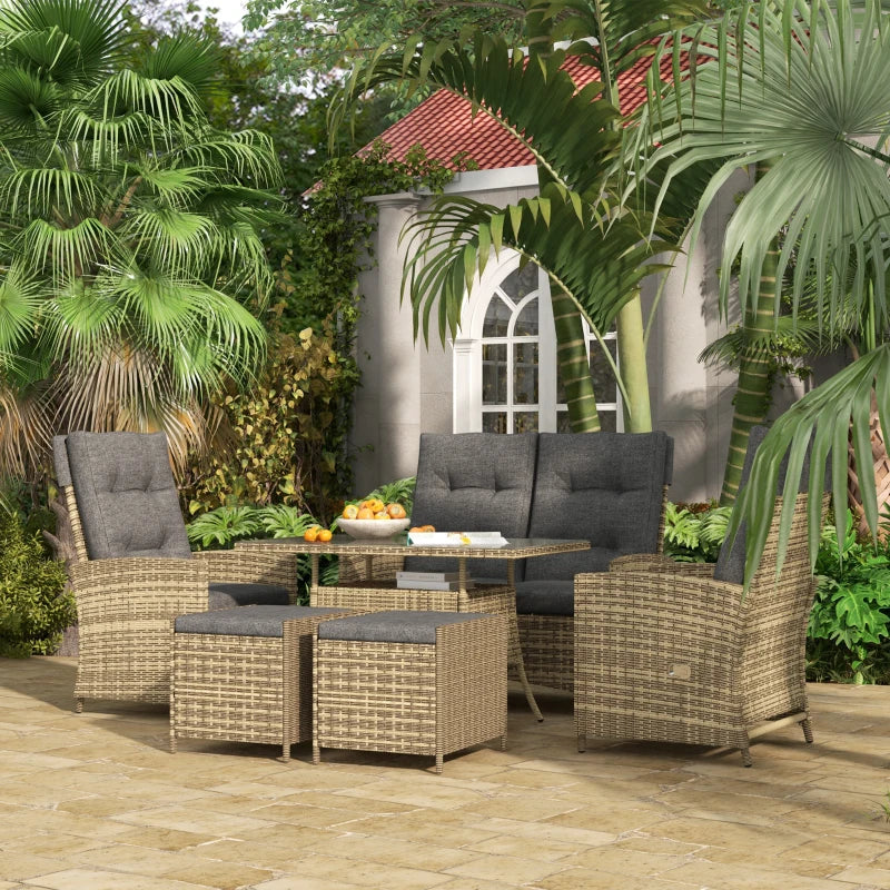 Outsunny Six-Piece Rattan Garden Set, with Reclining Chairs