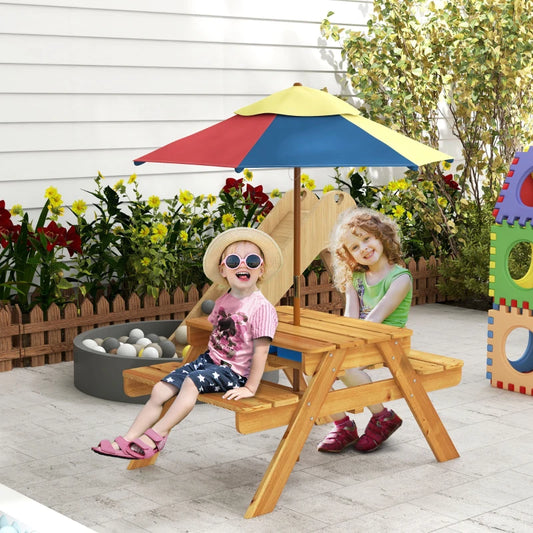 Outsunny Kids Picnic Table Set, 3 in 1 Sand Pit Activity Table