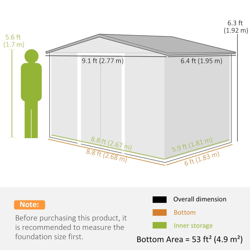 Outsunny 9 x 6ft Metal Garden Shed