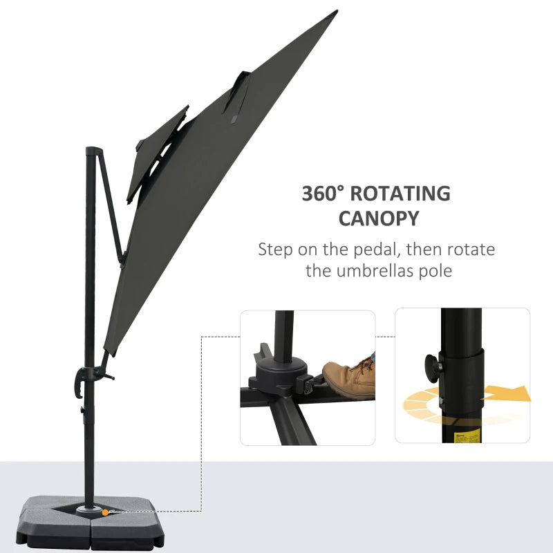 Outsunny Cantilever Parasol 360 Degree, Weighted Base and Cover Included