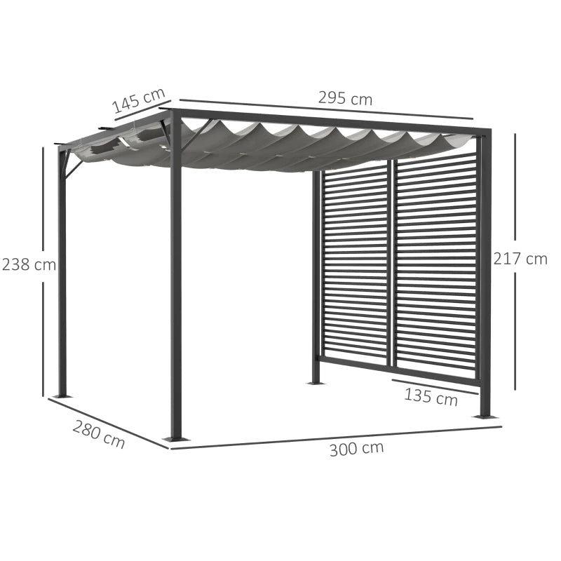 Outsunny 3 x 2.8m Metal Pergola, with Retractable Fabric Roof