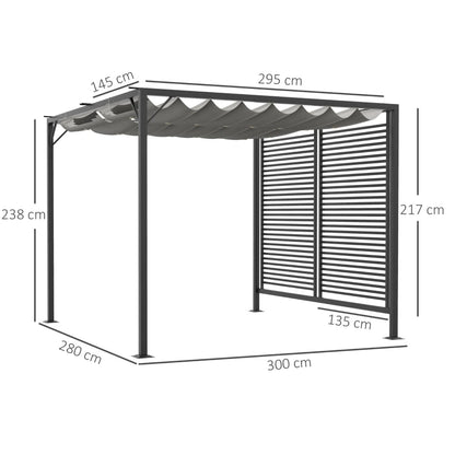 Outsunny 3 x 2.8m Metal Pergola, with Retractable Fabric Roof