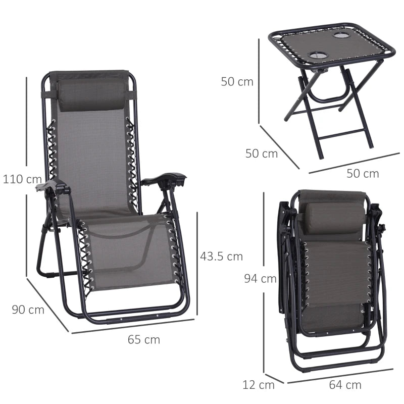 Outsunny 3pcs Folding Zero Gravity Chairs Sun Lounger