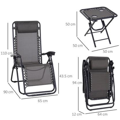 Outsunny 3pcs Folding Zero Gravity Chairs Sun Lounger