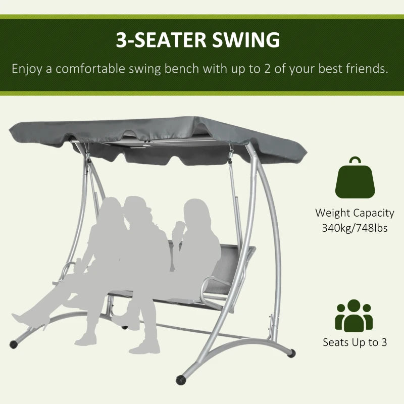 Outsunny Three Person Steel Outdoor Porch Swing Chair