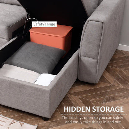 HOMCOM Linen-Look 'L' Storage Sofa Bed