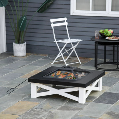 Outsunny Metal Large Firepit Outdoor 3 in 1 Square Fire Pit