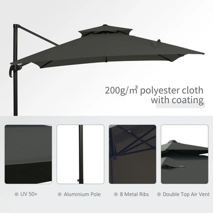 Outsunny Cantilever Parasol 360 Degree, Weighted Base and Cover Included