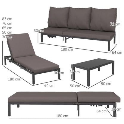 Outsunny Three-Piece Aluminium Lounger Set