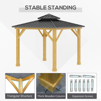 Outsunny 3x(3)M Outdoor Hardtop Gazebo Canopy with 2-Tier Roof and Solid Wood Frame