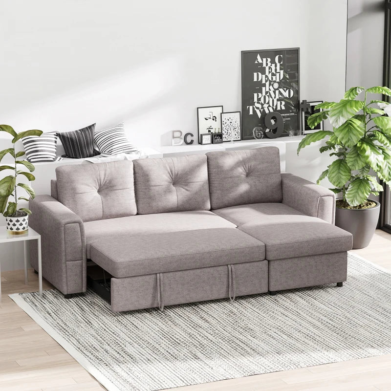 HOMCOM Linen-Look 'L' Storage Sofa Bed