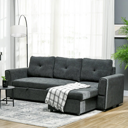 HOMCOM 3 Seater Sofa Bed, L-Shaped Corner Sofa