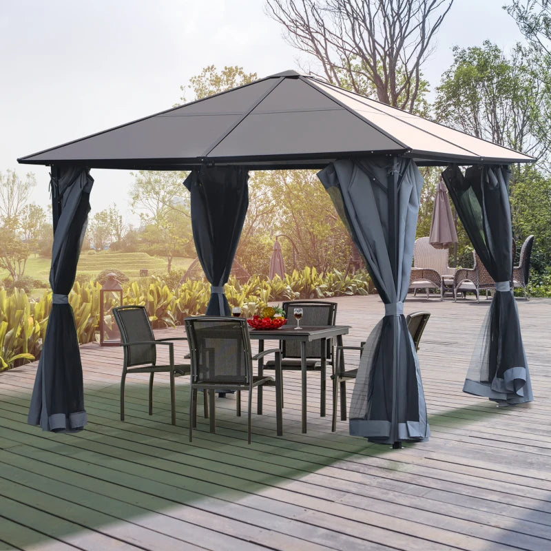 Outsunny 3m x 3m Hardtop Metal Frame Mesh Draped Gazebo Black