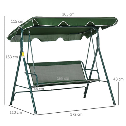 Outsunny 3-Seat Swing Chair Garden Swing Seat with Adjustable Canopy for Patio