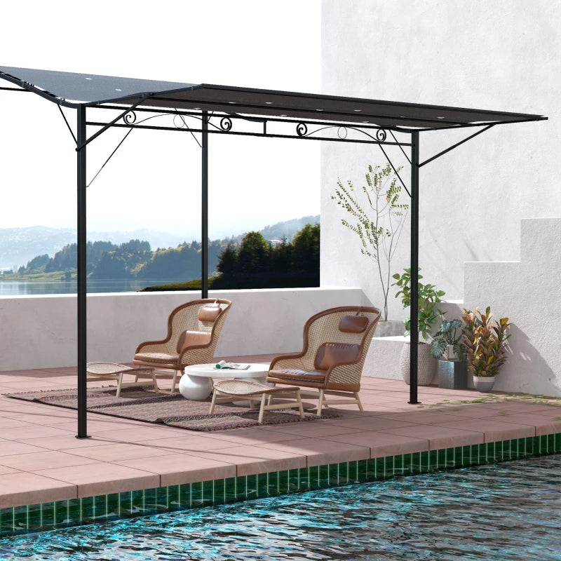 Outsunny 3 x 2.5m Patio Pergola Wall Mount Metal Charcoal Grey