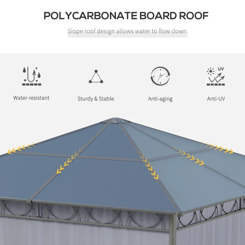 Outsunny 3 x 3(m) Hardtop Gazebo with UV Resistant Polycarbonate Roof