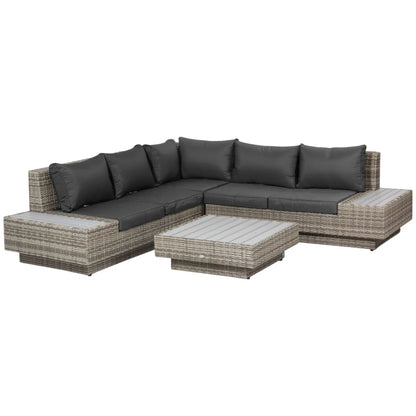 Outsunny 4 PCs Rattan Garden Furniture Outdoor Sectional Corner Sofa and Coffee Table Set