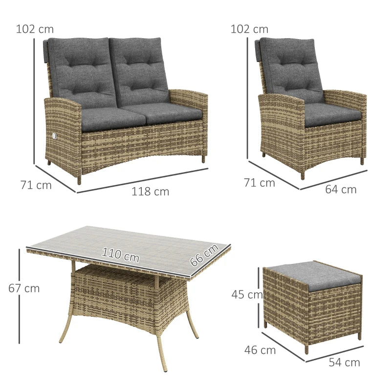 Outsunny Six-Piece Rattan Garden Set, with Reclining Chairs