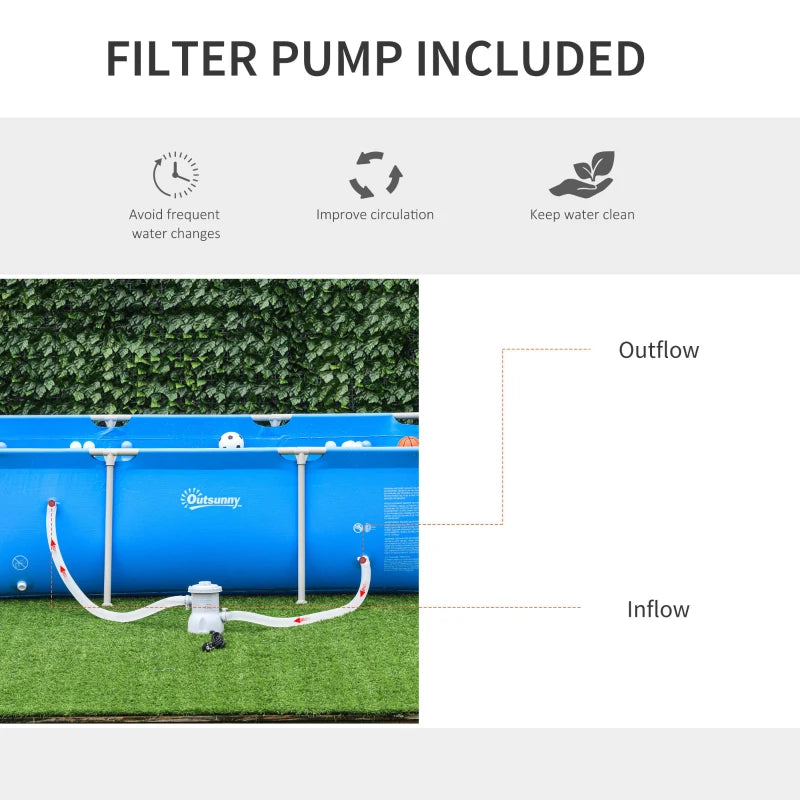 Outsunny Steel Frame Pool with Filter Pump, Filter Cartridge