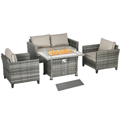 Outsunny 5-Piece Rattan Patio Furniture Set with Gas Fire Pit Table