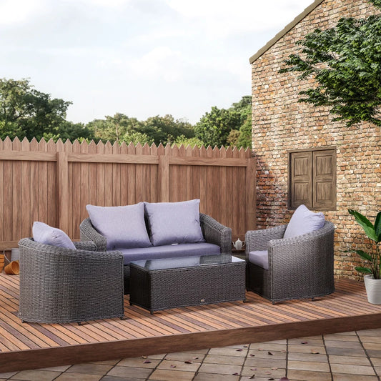 Outsunny Deluxe Round PE Rattan Garden Furniture Set