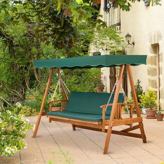 Outsunny 3 Seater 2-in-1 Wooden Garden Swing / Hammock