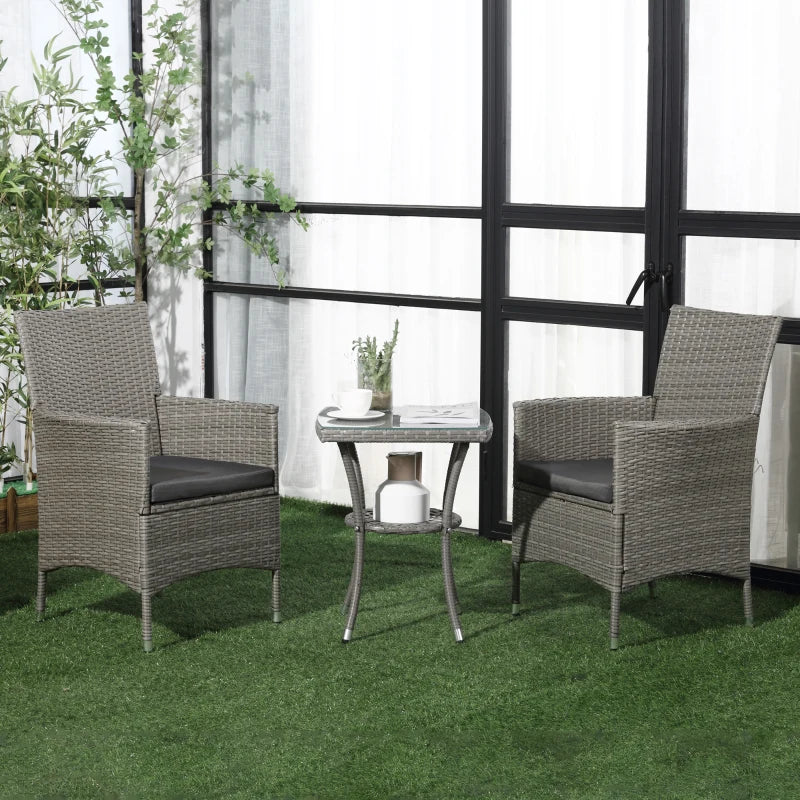 Outsunny Outdoor Rattan Bistro Set with Cushions