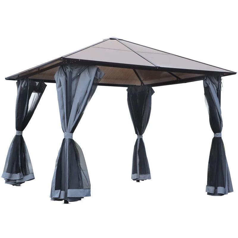 Outsunny 3m x 3m Hardtop Metal Frame Mesh Draped Gazebo Black