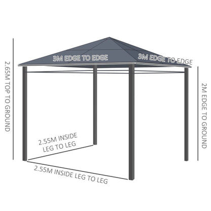 Outsunny 3 x 3(m) Hardtop Gazebo with UV Resistant Polycarbonate Roof