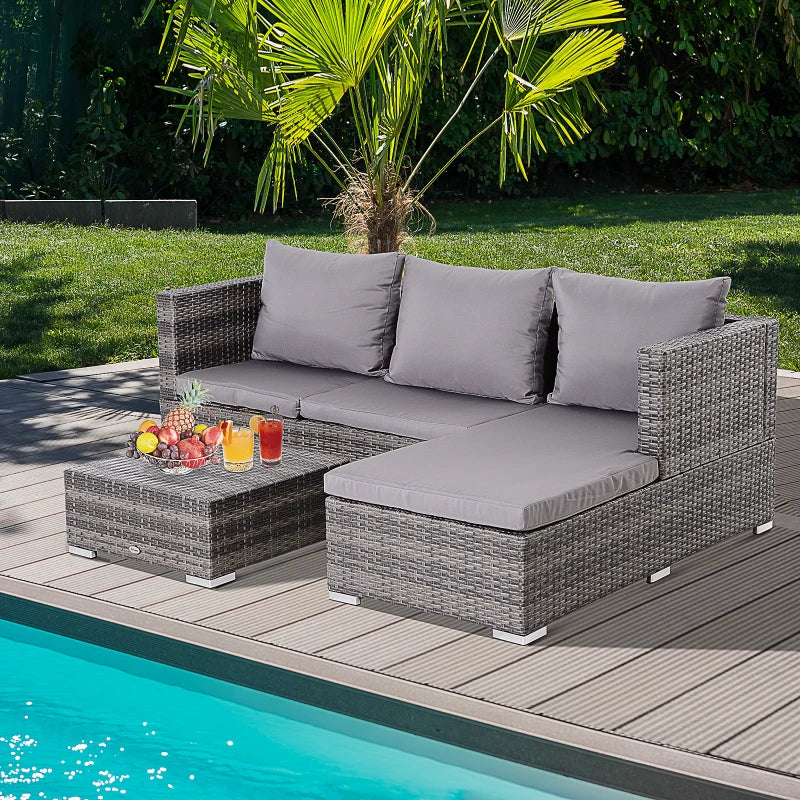 Outsunny 3PC Rattan Garden Furniture Storage Sofa Set