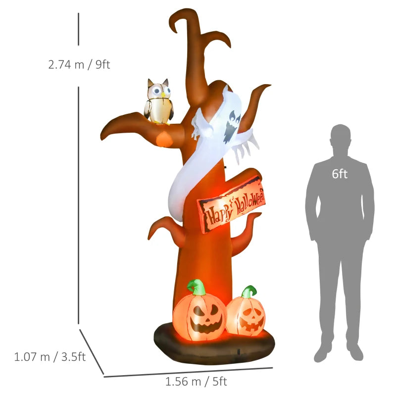 HOMCOM 2.7m Halloween Inflatable Dead Tree with Ghost