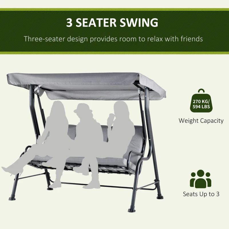 Outsunny Outdoor 3-person Metal Porch Swing Chair Bench