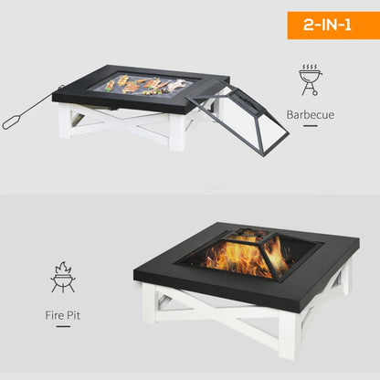 Outsunny Metal Large Firepit Outdoor 3 in 1 Square Fire Pit