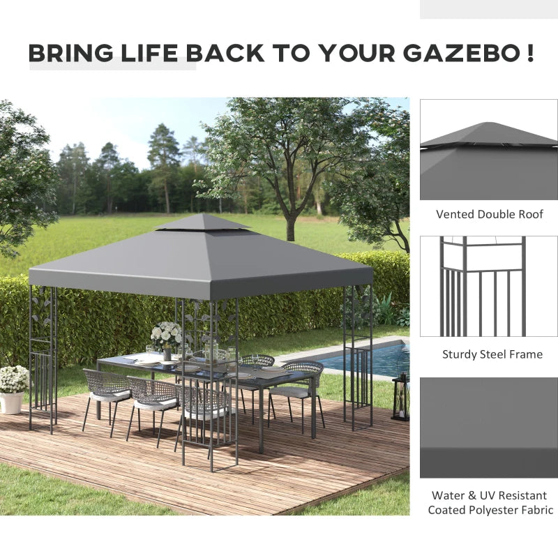 Outsunny 3 x 3m Outdoor Steel Gazebo with 2 Tier Roof