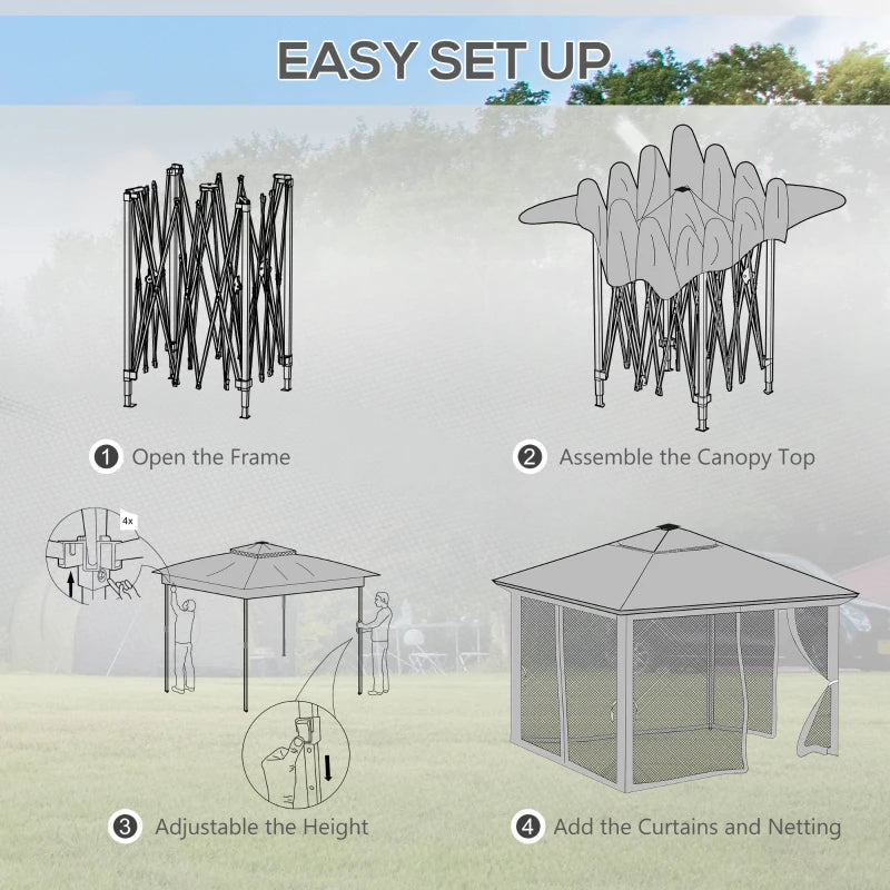 Outsunny 3 x 3(m) Pop Up Gazebo Party Tent with Solar-Powered LED Lights