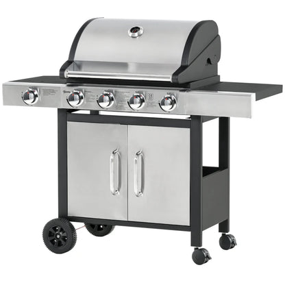 Outsunny Gas Barbecue Grill 4+1 Burner Garden Smoker BBQ Trolley