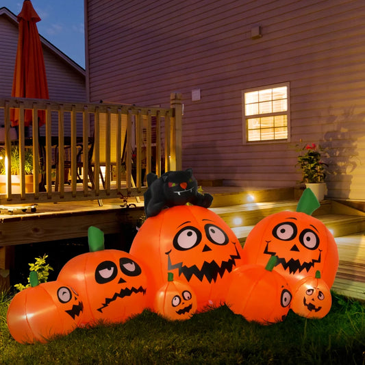 HOMCOM Halloween Decoration Inflatable Pumpkin & Cat LED Lights Flashing Eyes