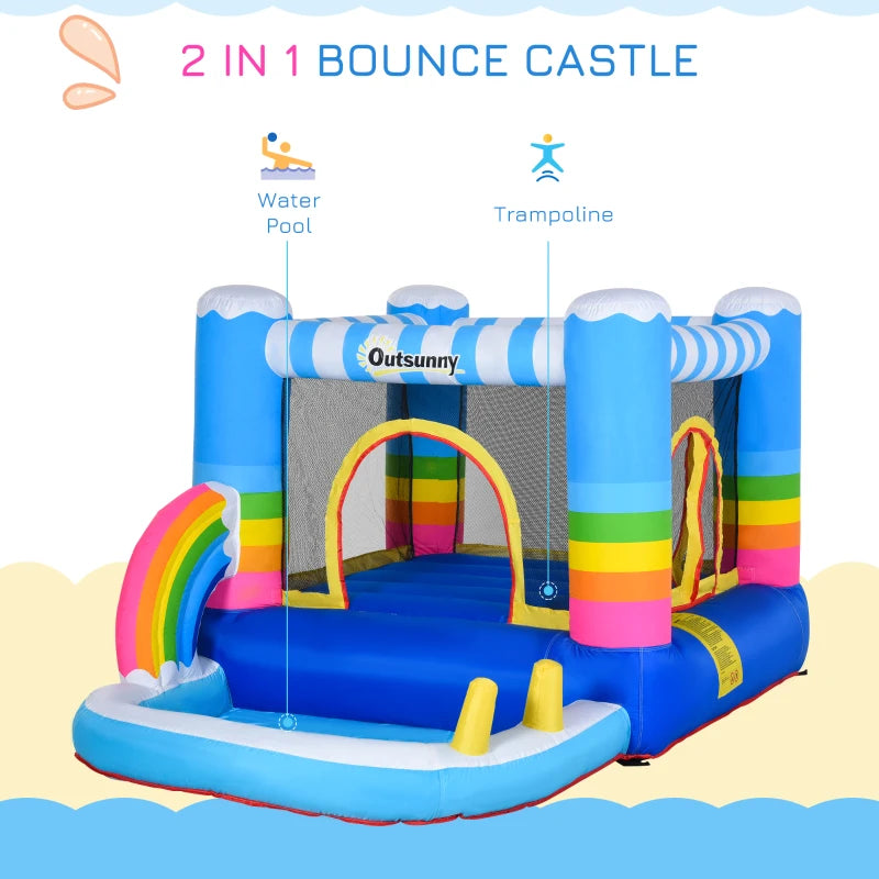 Outsunny Kids Bounce Castle Inflatable House with Trampoline Pool Climbing Wall